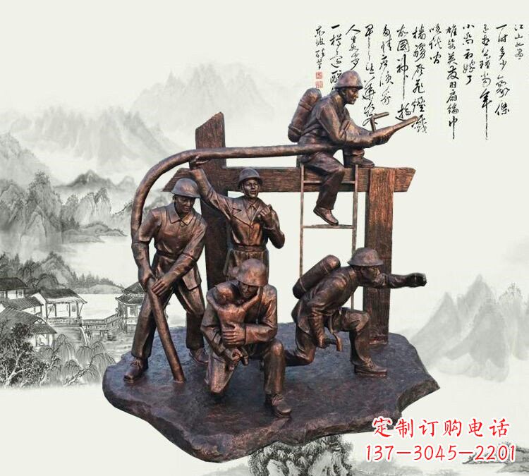 玻璃钢仿铜消防员雕塑传承英雄豪情 玻璃钢仿铜消防员雕塑传承英雄豪情