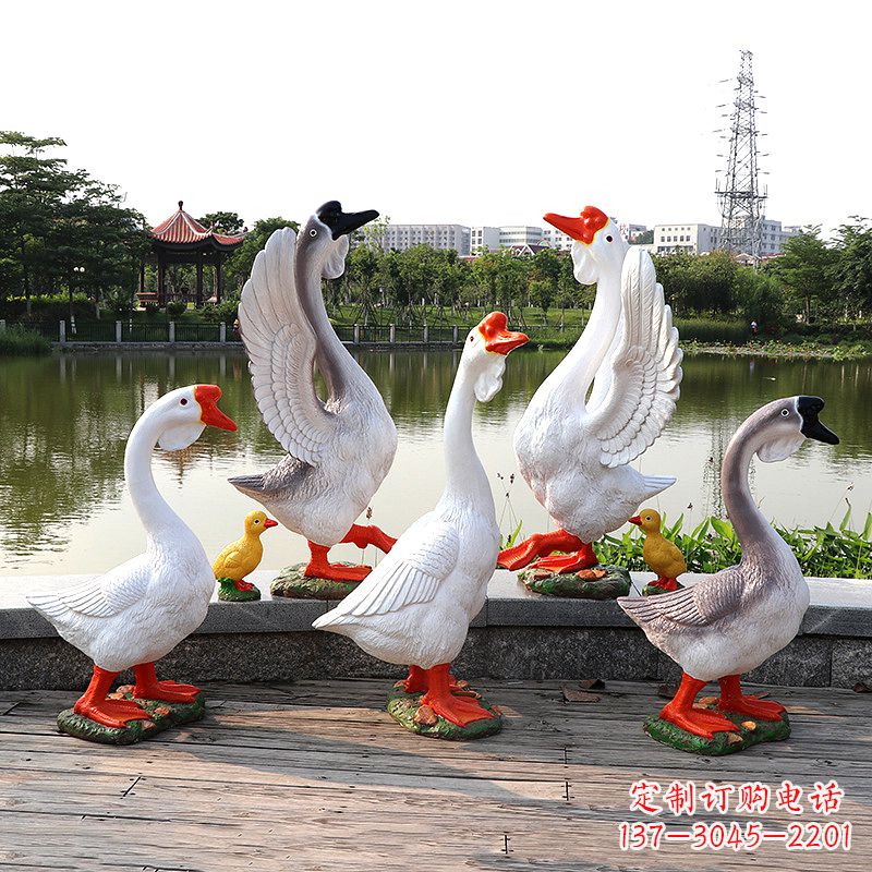 玻璃钢仿真大白鹅雕塑-公园园林水景动物摆件