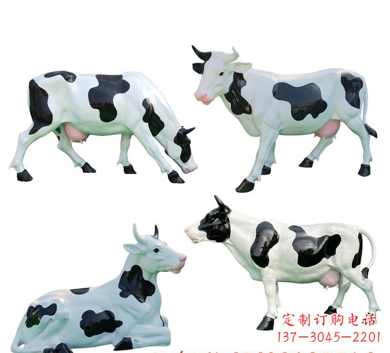 玻璃钢仿真奶牛组雕