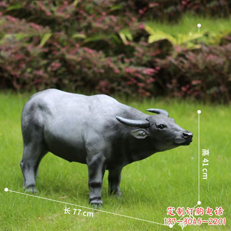 玻璃钢仿真水牛-公园草坪动物雕塑摆件