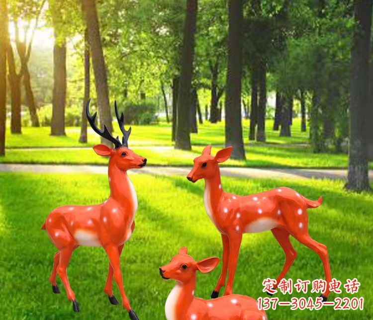 玻璃钢仿真小鹿雕塑 公园动物摆件