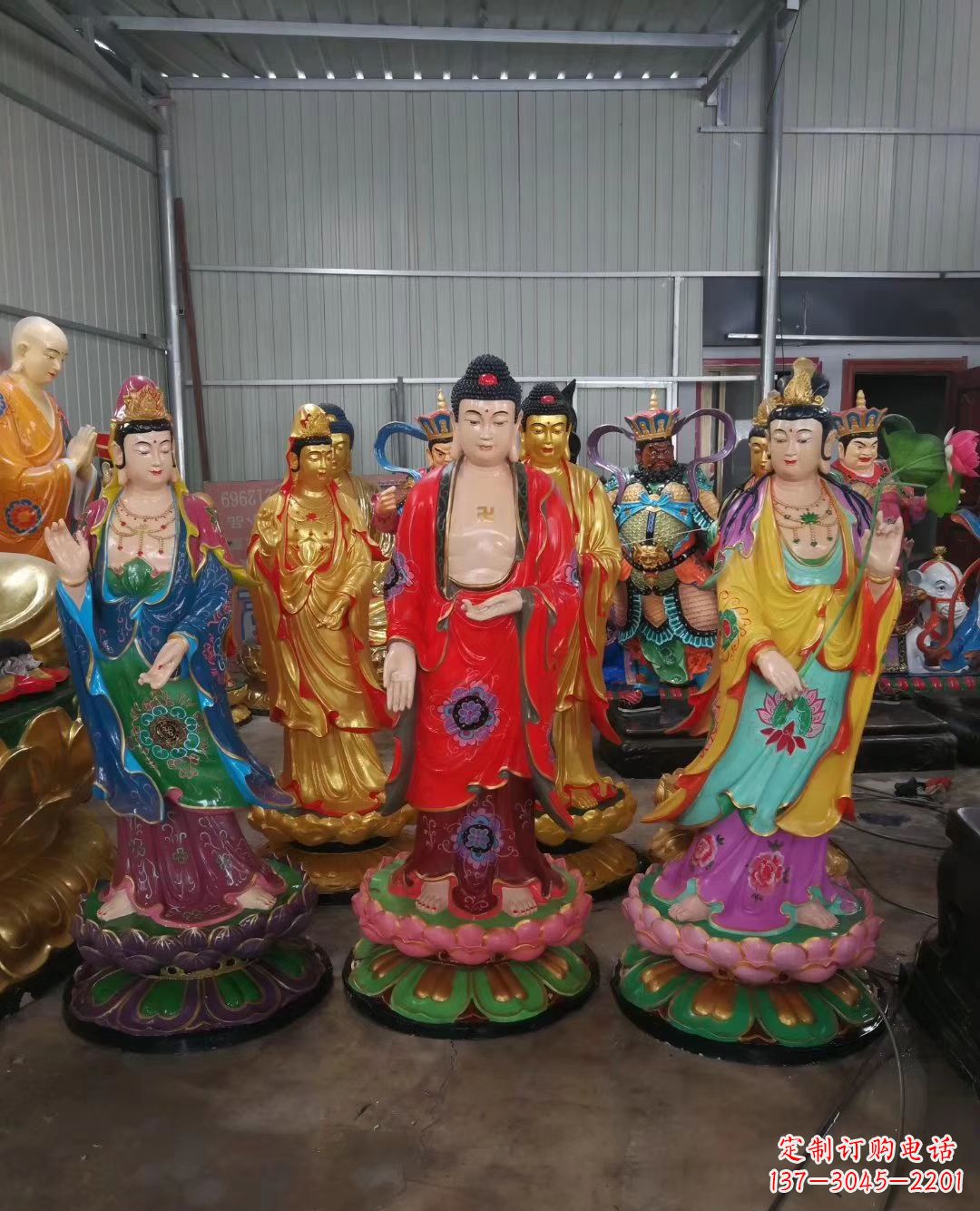 玻璃钢佛像彩绘西方三圣雕塑