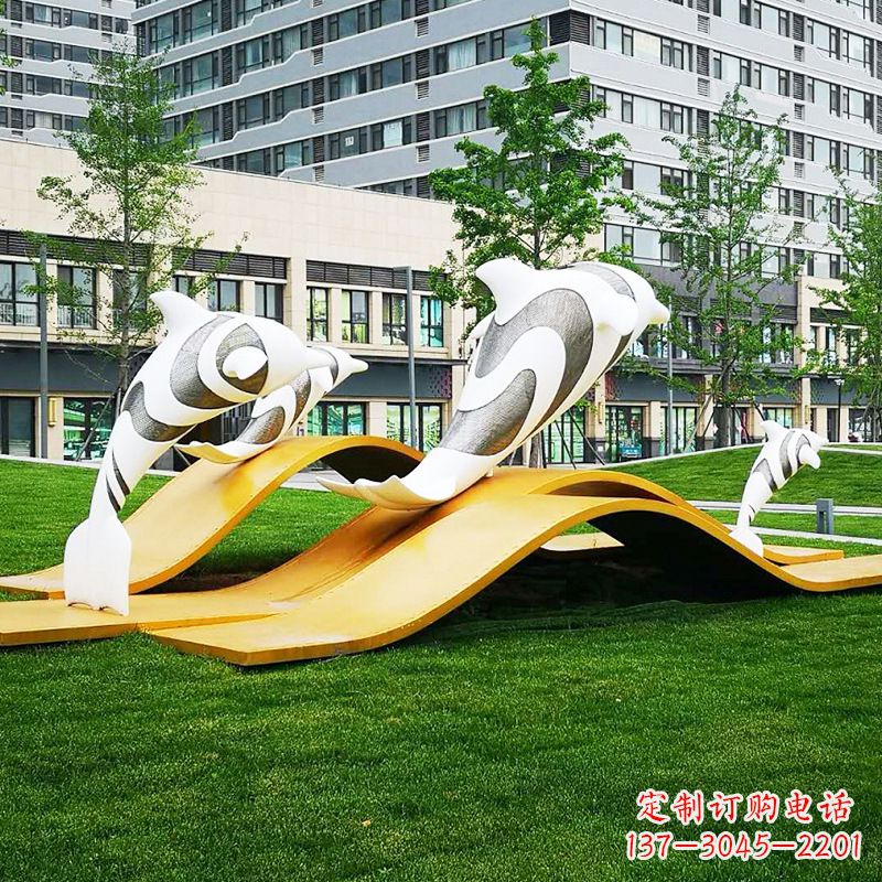 玻璃钢海豚景观雕塑-城市园林创意动物景观雕塑