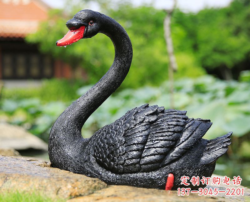 玻璃钢黑色天鹅雕塑-公园园林动物摆件