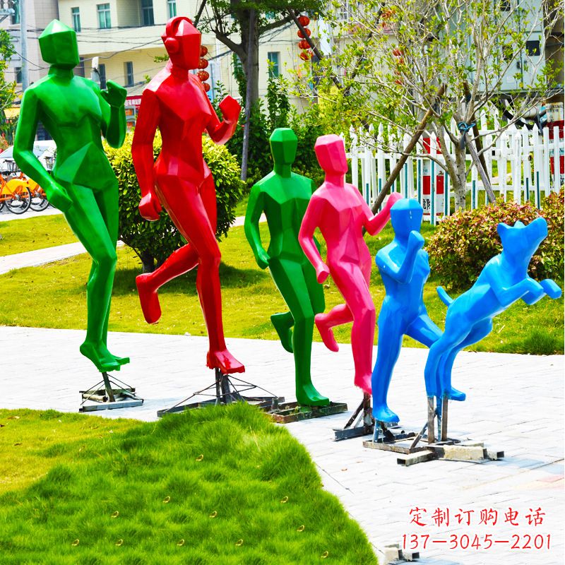 玻璃钢几何跑步人物雕塑