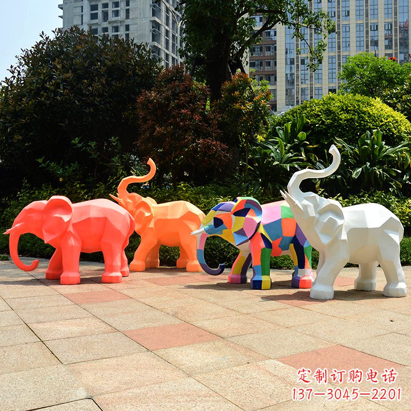 玻璃钢金色大象雕塑-商场游乐场抽象小象美陈