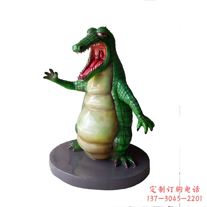 玻璃钢卡通鳄鱼,站立的张嘴鳄鱼雕塑摆件