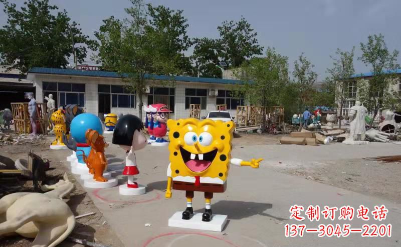 玻璃钢卡通海绵宝宝蟹老板和派大星雕塑