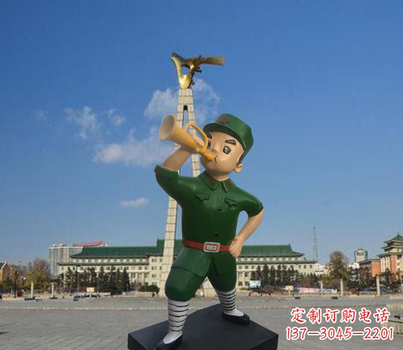 玻璃钢卡通人物八路军雕塑