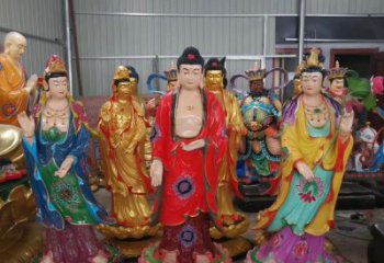 玻璃钢佛像彩绘西方三圣雕塑