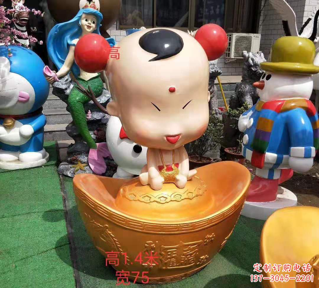 玻璃钢元宝娃娃雕塑招财进宝 玻璃钢元宝娃娃雕塑招财进宝