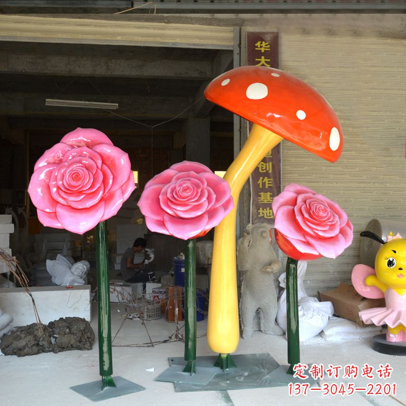 玻璃钢玫瑰花雕塑摆件