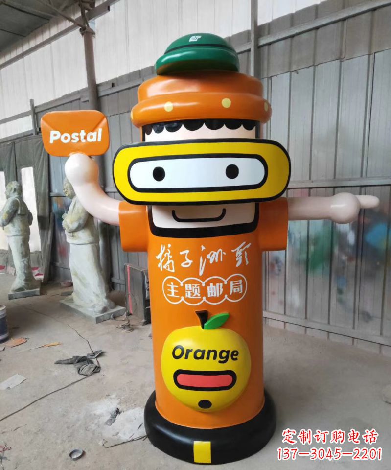 玻璃钢喷漆主题邮局桶雕塑