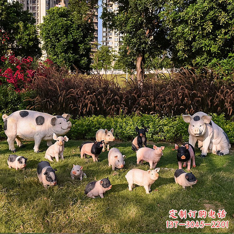 玻璃钢树脂仿真猪雕塑-公园农家院仿真动物雕塑摆件