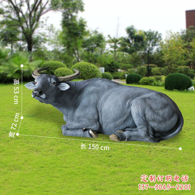 玻璃钢卧姿水牛仿真动物雕塑
