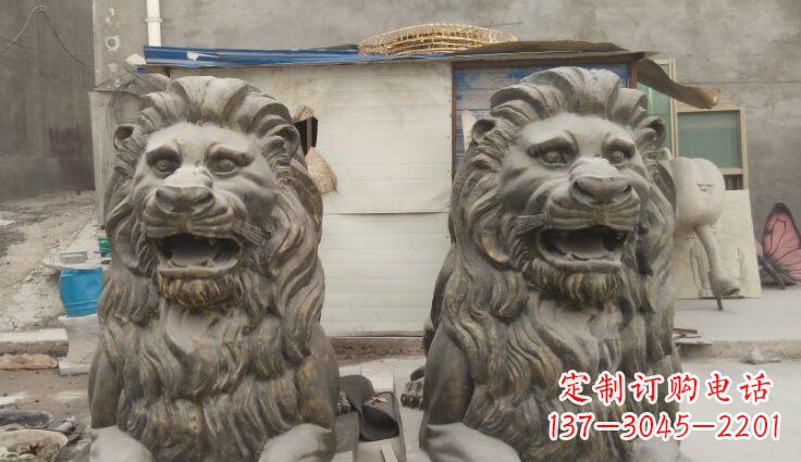 玻璃钢西洋趴狮仿铜动物雕塑