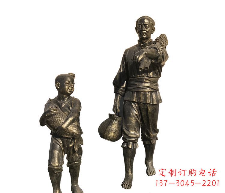 捕鱼人物铜雕112