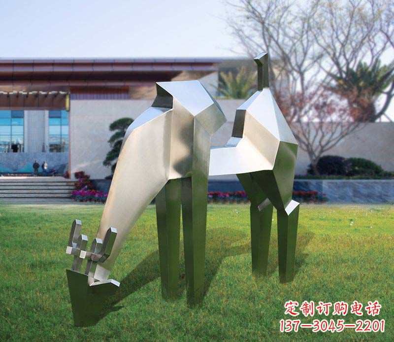 不锈钢别墅低头几何鹿