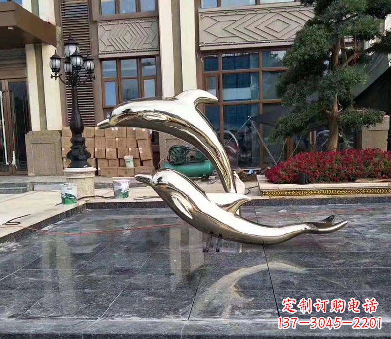 不锈钢别墅海豚装饰雕塑
