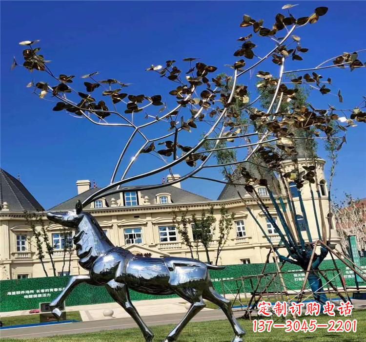 不锈钢别墅梅花鹿雕塑