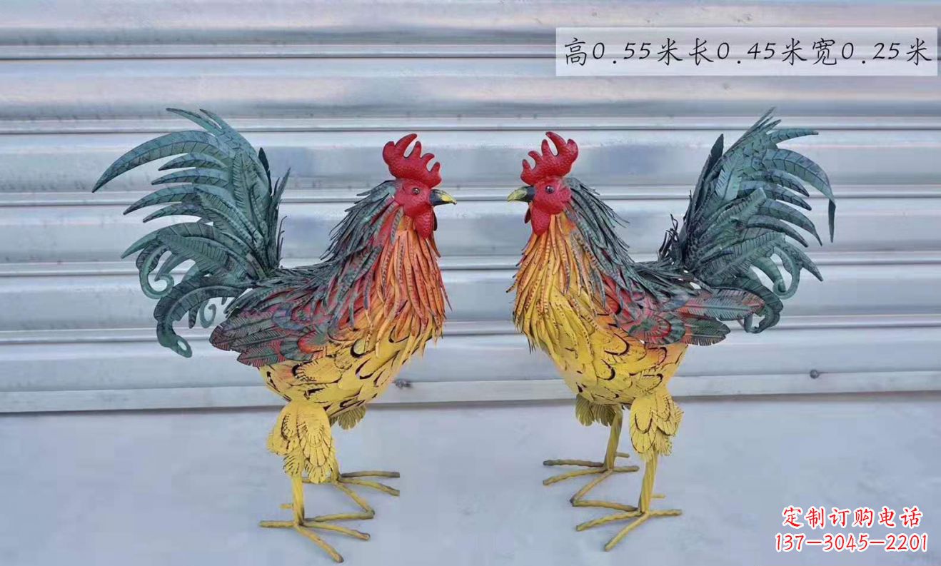 不锈钢彩绘公鸡雕塑广场景观雕塑