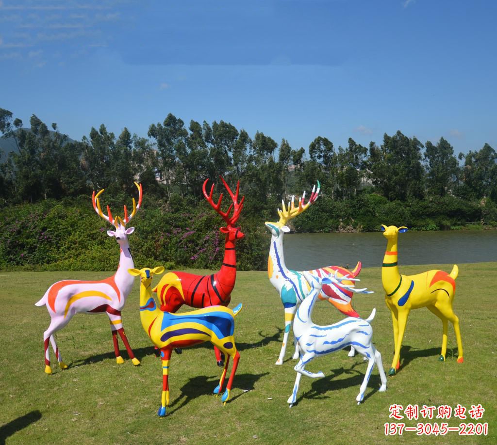 不锈钢彩绘梅花鹿公园景观雕塑