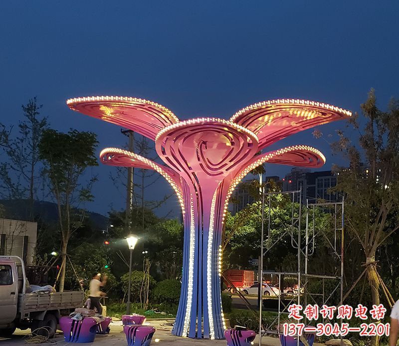 不锈钢彩绘小区树景观摆件