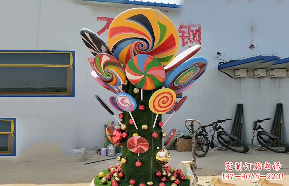 不锈钢彩色棒棒糖景观雕塑
