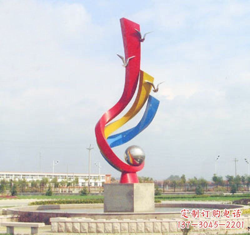 不锈钢彩色抽象海鸥海浪雕塑