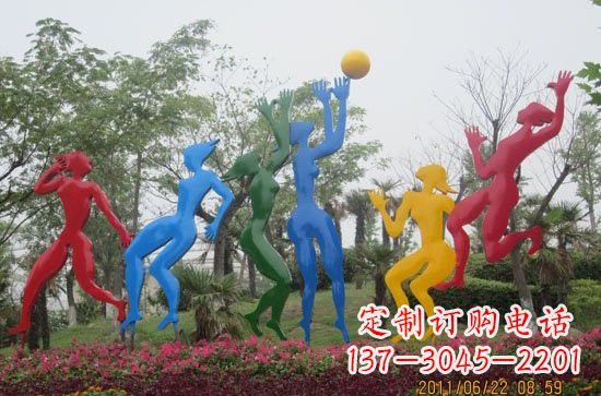不锈钢彩色抽象女排人物雕塑