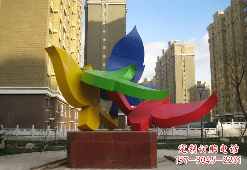 不锈钢彩色抽象树叶雕塑