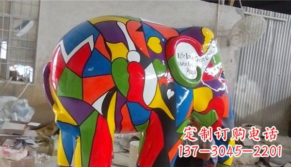 不锈钢彩色大象公园景观雕塑
