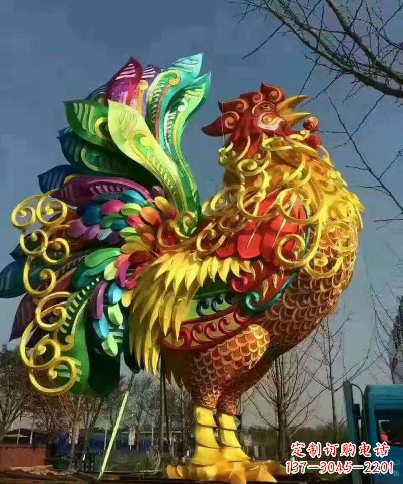 公鸡雕塑 - 不锈钢/彩色/动物/公鸡 公鸡雕塑 - 不锈钢/彩色/动物/公鸡