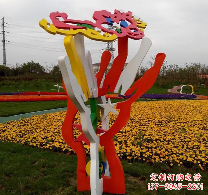 不锈钢彩色花朵雕塑
