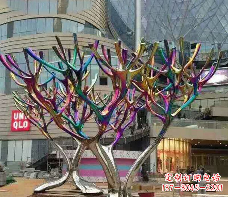 不锈钢彩色景观树雕塑