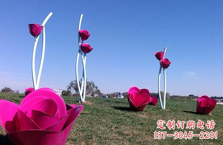 不锈钢彩色玫瑰花雕塑