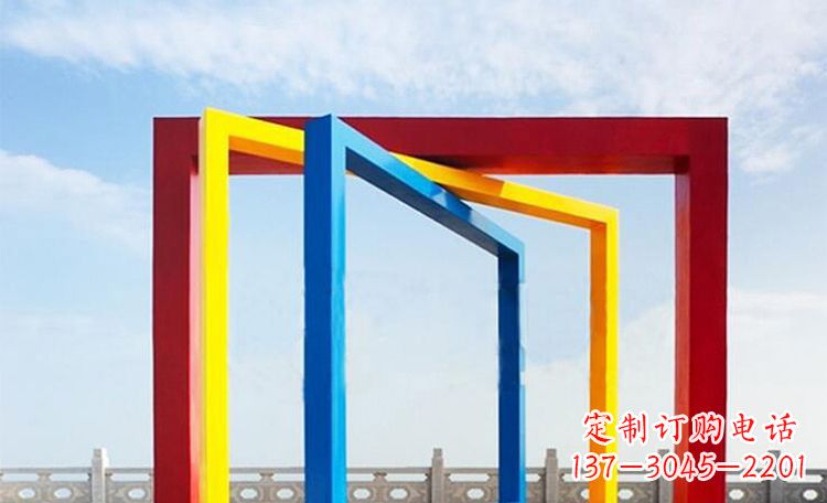 不锈钢彩色相框公园景观雕塑