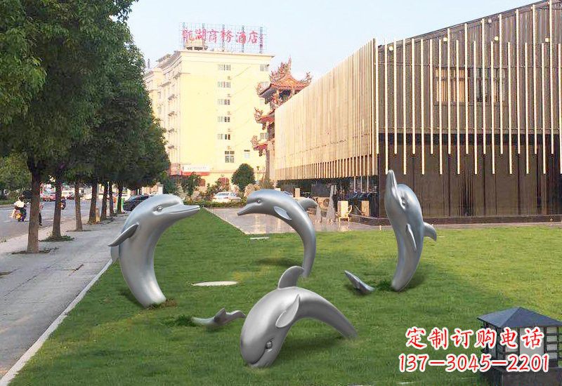 不锈钢草地海豚雕塑