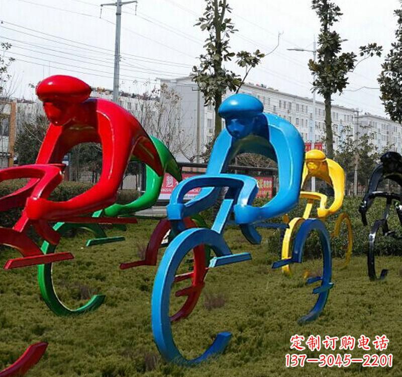 不锈钢城市半身骑车雕塑