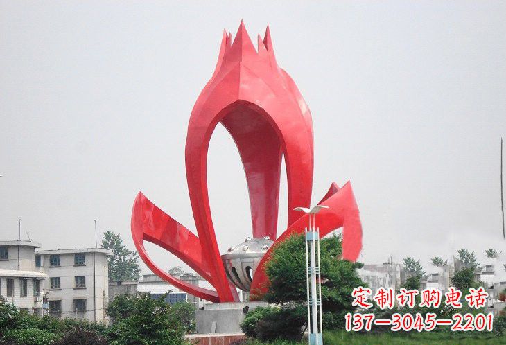 不锈钢城市抽象莲花和莲蓬雕塑