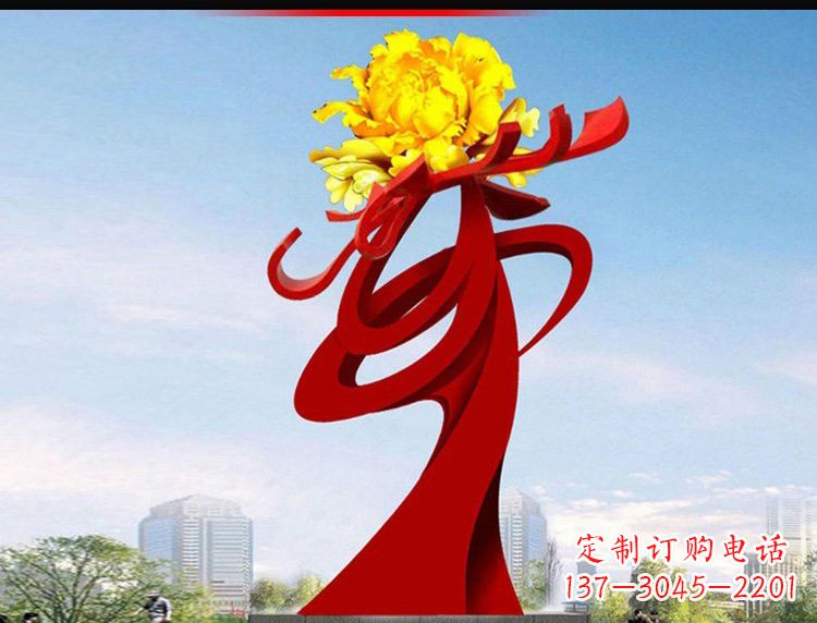 不锈钢城市大型牡丹花雕塑设计图