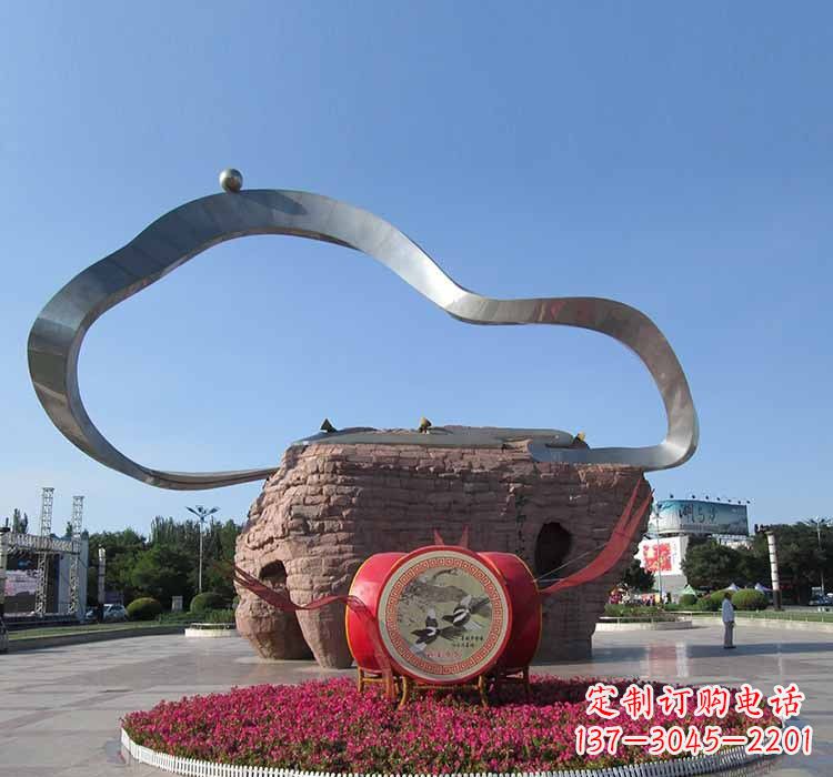 不锈钢城市西部之光鼓雕塑