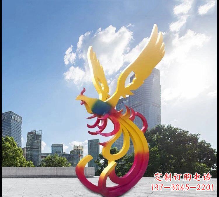 不锈钢抽象彩色凤凰雕塑