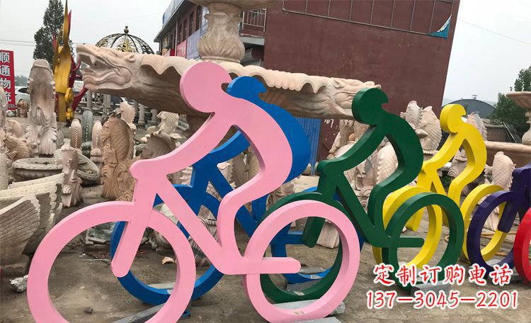 不锈钢抽象彩色骑车人物雕塑