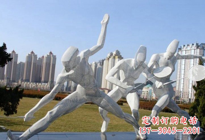 不锈钢抽象打羽毛球人物雕塑