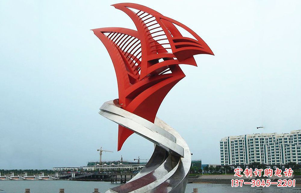 不锈钢抽象帆船海边景观雕塑22