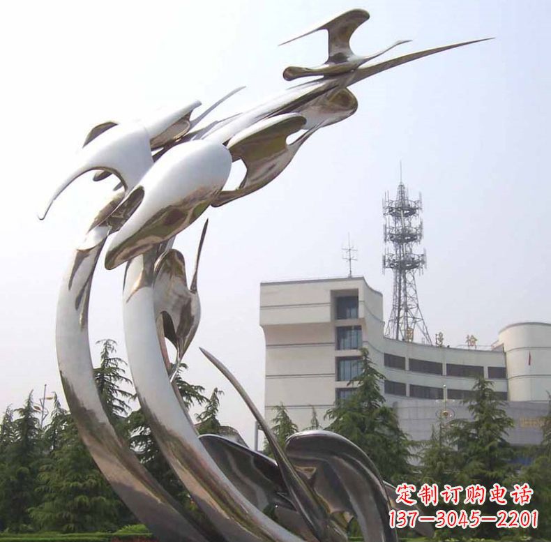 不锈钢抽象飞鸟雕塑 (2)