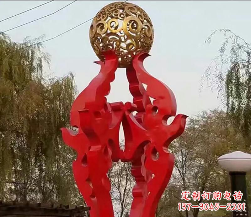 不锈钢抽象海狮顶球雕塑