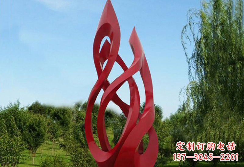 不锈钢抽象红色火焰雕塑