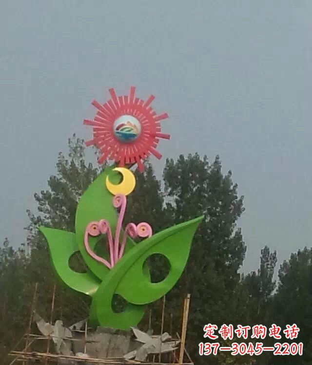 不锈钢抽象花朵公园景观雕塑